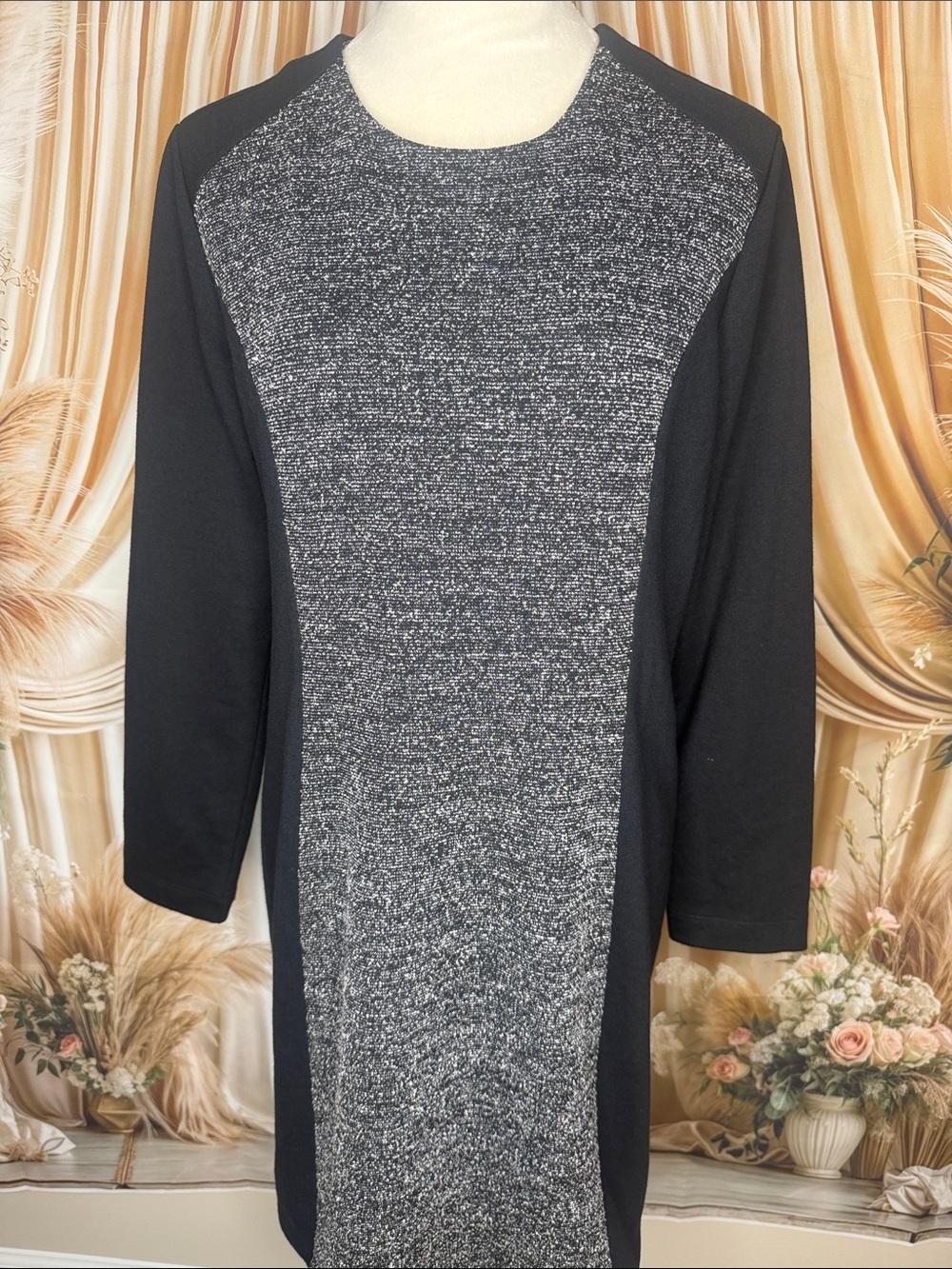 LOFT Black Dress with Heathered Gray Front Panel